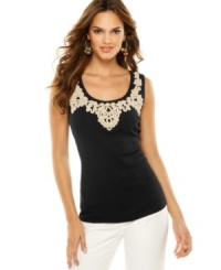 Style&co. makes a basic tank into something special with decorative contrasting trim around the neckline!