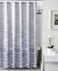 With the esteemed sophistication of Hotel Collection, this Gradient shower curtain lends a contemporary look to the bathroom with a rectangle pattern that disperses as it moves up from the bottom. Finished in cool, soothing tones. With the esteemed sophistication of Hotel Collection, this Gradient shower curtain lends a contemporary look to the bathroom with a rectangle pattern that disperses as it moves up from the bottom. Finished in cool, soothing tones.