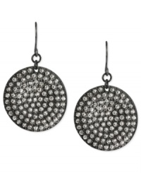 Round and resplendent. Robert Lee Morris' circular drop earrings are crafted from hematite-tone mixed metal with glass pave crystal accents adding a sparkling touch. Approximate drop: 1-3/4 inches. Round and resplendent. Robert Lee Morris' circular drop earrings are crafted from hematite-tone mixed metal with glass pave crystal accents adding a sparkling touch. Approximate drop: 1-3/4 inches.