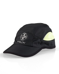 The sleek Pinnacle sport cap is designed from water-repellent taffeta with moisture-wicking mesh insets for maximum breathability during athletic performances. The sleek Pinnacle sport cap is designed from water-repellent taffeta with moisture-wicking mesh insets for maximum breathability during athletic performances.