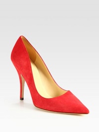 Vibrant, velvet-like suede surrounds the foot, finishing with a skinny heel and timeless point toe. Self-covered heel, 4 (100mm)Suede upperLeather lining and solePadded insoleMade in Italy Vibrant, velvet-like suede surrounds the foot, finishing with a skinny heel and timeless point toe. Self-covered heel, 4 (100mm)Suede upperLeather lining and solePadded insoleMade in Italy