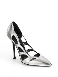 THE LOOKScalloped cutout leather at sidesPoint toeSelf-covered heel, 4½ (115mm)THE MATERIALMetallic kid leather upperLeather lining and soleORIGINMade in Italy THE LOOKScalloped cutout leather at sidesPoint toeSelf-covered heel, 4½ (115mm)THE MATERIALMetallic kid leather upperLeather lining and soleORIGINMade in Italy