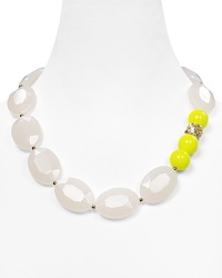 Aqua's beaded necklace emboldens your jewel box with a dose of trend-right neon. Whether with LBDs or staple tees, the chunky strand adds high-octane energy to your look. Aqua's beaded necklace emboldens your jewel box with a dose of trend-right neon. Whether with LBDs or staple tees, the chunky strand adds high-octane energy to your look.