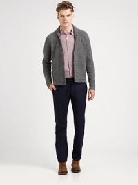 What at first appears to be a traditional tailored trouser is accented with a contrast back panel for an unexpected look that exudes masculine cool, rendered in a rich wool blend for long-lasting wear and comfortability.Elastic drawstring waistSide slash, back welt pocketsInseam, about 3270% wool/27% polyester/3% other fabricsDry cleanImported What at first appears to be a traditional tailored trouser is accented with a contrast back panel for an unexpected look that exudes masculine cool, rendered in a rich wool blend for long-lasting wear and comfortability.Elastic drawstring waistSide slash, back welt pocketsInseam, about 3270% wool/27% polyester/3% other fabricsDry cleanImported