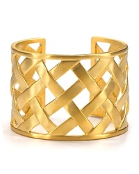 Kenneth Jay Lane's gleaming 22 karat gold plated brass basket weave cuff makes a chic statement. Kenneth Jay Lane's gleaming 22 karat gold plated brass basket weave cuff makes a chic statement.