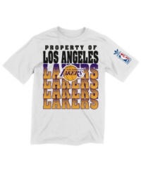 Take the shot! Amp up your sports style by displaying pride in your Los Angeles Lakers team with this t-shirt from adidas. Take the shot! Amp up your sports style by displaying pride in your Los Angeles Lakers team with this t-shirt from adidas.
