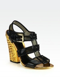 Modern design with smokey PVC straps and chunky, foil-wrapped heel.Wrapped heel, 4½ (115mm) Leather-trimmed PVC upperOpen toeBuckled ankle strapLeather lining and solePadded insoleMade in ItalyOUR FIT MODEL RECOMMENDS ordering one half size up as this style runs small. Modern design with smokey PVC straps and chunky, foil-wrapped heel.Wrapped heel, 4½ (115mm) Leather-trimmed PVC upperOpen toeBuckled ankle strapLeather lining and solePadded insoleMade in ItalyOUR FIT MODEL RECOMMENDS ordering one half size up as this style runs small.