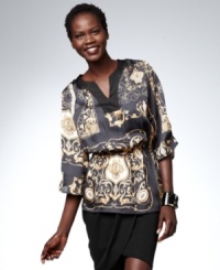 NY Collection's blouse features a flattering silhouette and a polished status print that elevates anything you pair with it. NY Collection's blouse features a flattering silhouette and a polished status print that elevates anything you pair with it.