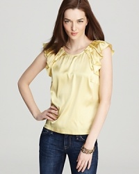 Fluid silk takes to a zesty lemon hue for a decidedly bright BASLER blouse. Intricately ruffled sleeves add just the right dose of femininity for a piece that goes from desktop to drinks with ease. Fluid silk takes to a zesty lemon hue for a decidedly bright BASLER blouse. Intricately ruffled sleeves add just the right dose of femininity for a piece that goes from desktop to drinks with ease.