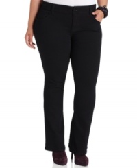 Snag a lean look with Baby Phat's plus size bootcut jeans, finished by a black wash. Snag a lean look with Baby Phat's plus size bootcut jeans, finished by a black wash.