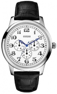 Guess Men's U10082G1 Black Leather Quartz Watch with White Dial Guess Men's U10082G1 Black Leather Quartz Watch with White Dial