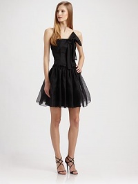 Soiree-worthy frock turns heads with a bow-adorned bodice and ruffled skirt.Strapless Concealed back zip Fully lined About 18 from natural waist Silk Dry clean Made in USA of imported fabricOUR FIT MODEL RECOMMENDS ordering true size. Soiree-worthy frock turns heads with a bow-adorned bodice and ruffled skirt.Strapless Concealed back zip Fully lined About 18 from natural waist Silk Dry clean Made in USA of imported fabricOUR FIT MODEL RECOMMENDS ordering true size.