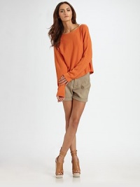 Oversized boatneck with a slightly curved hem and dab of cashmere. BoatneckLong sleeves40% rayon/30% nylon/25% acrylic/5% cashmereDry cleanImported Oversized boatneck with a slightly curved hem and dab of cashmere. BoatneckLong sleeves40% rayon/30% nylon/25% acrylic/5% cashmereDry cleanImported