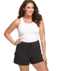 Catch a wave in JAG's plus size board shorts! The velcro-closure pockets and lace-up waist give it authentic surfer style. Catch a wave in JAG's plus size board shorts! The velcro-closure pockets and lace-up waist give it authentic surfer style.