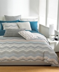 Design in motion! Multicolor zigzag patterns take center stage on this Bar III Bedding Moto comforter, giving your bed a modern update. The reverse features a muted pinstripe landscape for a contrasting effect. Design in motion! Multicolor zigzag patterns take center stage on this Bar III Bedding Moto comforter, giving your bed a modern update. The reverse features a muted pinstripe landscape for a contrasting effect.