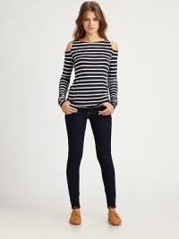 Cutout shoulders embolden this perennially chic striped top of super-soft jersey. RoundneckCutout shouldersLong sleevesLonger length hits below the hipsRayon/spandexDry cleanMade in USA of imported fabricModel shown is 5'10 (177cm) wearing US size Small. Cutout shoulders embolden this perennially chic striped top of super-soft jersey. RoundneckCutout shouldersLong sleevesLonger length hits below the hipsRayon/spandexDry cleanMade in USA of imported fabricModel shown is 5'10 (177cm) wearing US size Small.