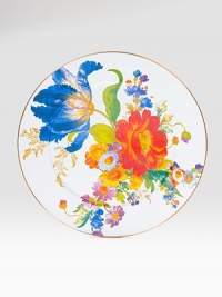 A garden-fresh design brings charming color to any room or event, hand-glazed and decorated with bright florals on the top and bottom. Bronzed stainless steel rim Enameled steel 16 diam. Dishwasher safe Imported A garden-fresh design brings charming color to any room or event, hand-glazed and decorated with bright florals on the top and bottom. Bronzed stainless steel rim Enameled steel 16 diam. Dishwasher safe Imported