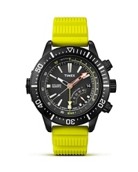 Get smart and go deep with the Timex IQ Depth. Day or night its lime-green resin strap, black dial and multicolored face adds sporty flash. The indigo night light and date feature keep you on time no matter how late it is. Get smart and go deep with the Timex IQ Depth. Day or night its lime-green resin strap, black dial and multicolored face adds sporty flash. The indigo night light and date feature keep you on time no matter how late it is.