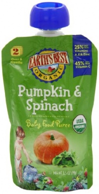 Earth's Best Vegetable Puree, Pumpkin and Spinach, 3.5 Ounce Pouches (Pack of 12) Earth's Best Vegetable Puree, Pumpkin and Spinach, 3.5 Ounce Pouches (Pack of 12)