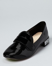 With a dazzling jeweled heel, these glossy Boutique 9 smoking loafers add luxurious glamour to every look. For effortless cool, pair them with cigarette pants and a trés-chic striped blouse. With a dazzling jeweled heel, these glossy Boutique 9 smoking loafers add luxurious glamour to every look. For effortless cool, pair them with cigarette pants and a trés-chic striped blouse.