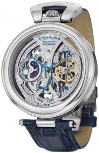 Stuhrling Original Men's 127A.3315C2 Special Reserve Emperor's Grandeur Automatic Skeleton Dual Time Silver Dial Watch