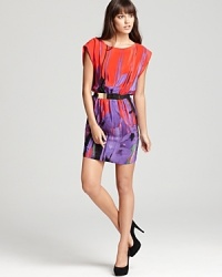 A beautiful fusion of color and print enliven this stylish Akiko dress. Belted for a sleek, cinched silhouette,it's the effortless beauty you'll wear to work with a cropped blazer and off to dinner with killer pumps.