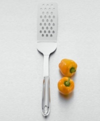 No home gourmet kitchen is complete without a range of serving utensils and cooking tools. This stainless steel turner flips pancakes, grilled sandwiches and more neatly and efficiently while slots allow fats and oils to drain away from food. Hand-forged in 18/10 stainless steel with an ergonomic design, All-Clad cooking tools are dishwasher safe. Not recommended for use with nonstick cookware. Carries All-Clad's 1-year warranty against defects. No home gourmet kitchen is complete without a range of serving utensils and cooking tools. This stainless steel turner flips pancakes, grilled sandwiches and more neatly and efficiently while slots allow fats and oils to drain away from food. Hand-forged in 18/10 stainless steel with an ergonomic design, All-Clad cooking tools are dishwasher safe. Not recommended for use with nonstick cookware. Carries All-Clad's 1-year warranty against defects.