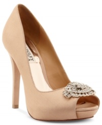 Silky elegance. Badgley Mischka's Goodie platform pumps feature the most beautiful rhinestone detail at the toe. Silky elegance. Badgley Mischka's Goodie platform pumps feature the most beautiful rhinestone detail at the toe.