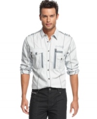 Inspired by automotive designs, this shirt from INC International Concepts with set pulses racing. Inspired by automotive designs, this shirt from INC International Concepts with set pulses racing.