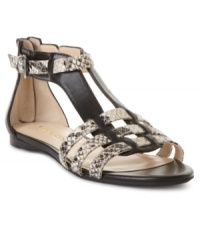 Put a fun twist on your favorite outfit with the mix and match textures of Enzo Angiolini's Pandi flat sandals. Put a fun twist on your favorite outfit with the mix and match textures of Enzo Angiolini's Pandi flat sandals.