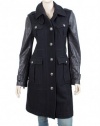 Burberry Brit Coat - Black Wool Coat with Leather Sleeves Size US4