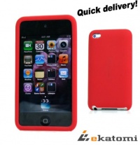 iPod Touch 4 Soft Rubber Skin Jelly Housing Cover - Red. Bundle with on-the-go pouch wristlet wallet clutch bag *color varies*. By EKATOMi