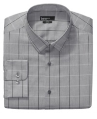 With cool checked style, this shirt from Bar III makes a bold statement in your dress-shirt lineup. With cool checked style, this shirt from Bar III makes a bold statement in your dress-shirt lineup.