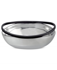 Set or simply decorate the table with this ultra-modern Anvil bowl from Nambe. A sculptural, iron-finished ring accents lustrous silvertone alloy in this innovative Neil Cohen design. Set or simply decorate the table with this ultra-modern Anvil bowl from Nambe. A sculptural, iron-finished ring accents lustrous silvertone alloy in this innovative Neil Cohen design.