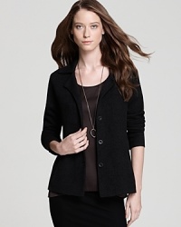 A chic notch collar and textured jacquard print lend a sophisticated finish to an essential Eileen Fisher jacket. A chic notch collar and textured jacquard print lend a sophisticated finish to an essential Eileen Fisher jacket.