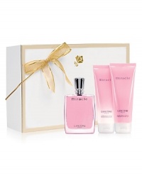 Make every second of life feel like a miracle. For the holidays, this sensual spicy floral fragrance collection is bursting with the zest of brilliant Freesia, peppered with Ginger and serenely balanced by warm Amber notes. Gift set includes: Miracle Fragrance Spray 1.7 fl. oz., Miracle Body Lotion 3.4 fl. oz. and Miracle Bath & Shower Gel 3.4 fl. oz. Make every second of life feel like a miracle. For the holidays, this sensual spicy floral fragrance collection is bursting with the zest of brilliant Freesia, peppered with Ginger and serenely balanced by warm Amber notes. Gift set includes: Miracle Fragrance Spray 1.7 fl. oz., Miracle Body Lotion 3.4 fl. oz. and Miracle Bath & Shower Gel 3.4 fl. oz.