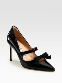 Sweet Mary Jane strap and grosgrain ribbon bow add charm to this patent leather point toe pump. Self-covered heel, 3 (75mm)Patent leather upperLeather lining and solePadded insoleMade in ItalyOUR FIT MODEL RECOMMENDS ordering one half size up as this style runs small. Sweet Mary Jane strap and grosgrain ribbon bow add charm to this patent leather point toe pump. Self-covered heel, 3 (75mm)Patent leather upperLeather lining and solePadded insoleMade in ItalyOUR FIT MODEL RECOMMENDS ordering one half size up as this style runs small.