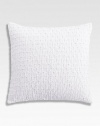 Gently tucked and dotted with contrast hand embroidery, this pretty, feather-filled pillow lends an air of comfort to the room.18 squareFeather fillCotton coverMachine wash coverImported