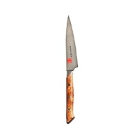 Developed with world-renowned Chef Masahura Morimoto. Micro-carbide powdered steel and Cryodur ice hardened blades for optimum hardness and corrosion resistance. Hand sharpened with the traditional Japanese Honbazuka technique. Astonishing Amboyna Burl Wood handles are hand-carved. Developed with world-renowned Chef Masahura Morimoto. Micro-carbide powdered steel and Cryodur ice hardened blades for optimum hardness and corrosion resistance. Hand sharpened with the traditional Japanese Honbazuka technique. Astonishing Amboyna Burl Wood handles are hand-carved.