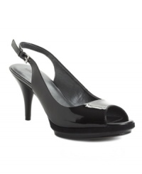 With their high-gloss surface, you'll take a shine to Nine West's Sharina peep-toe platform pumps! Featuring a slingback silhouette, adjustable buckle closure and stacked heel, they're available in a chic choice of colors. With their high-gloss surface, you'll take a shine to Nine West's Sharina peep-toe platform pumps! Featuring a slingback silhouette, adjustable buckle closure and stacked heel, they're available in a chic choice of colors.