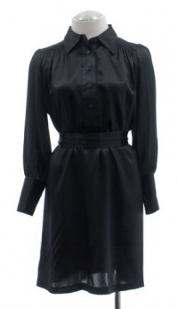 Halston Heritage Black Silk Button Front Long Sleeve Shirt Dress 2 Halston Heritage Black Silk Button Front Long Sleeve Shirt Dress 2