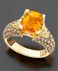 A stunning ring ablaze in fiery brilliance. Le Vian ring features cushion-cut citrine (2-3/8 ct. t.w.) and round-cut chocolate diamonds® (1-1/5 ct. t.w.) set in 14k gold. Size 7. A stunning ring ablaze in fiery brilliance. Le Vian ring features cushion-cut citrine (2-3/8 ct. t.w.) and round-cut chocolate diamonds® (1-1/5 ct. t.w.) set in 14k gold. Size 7.