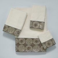 The perfect look to complement your modern bathroom decor. Luxurious sheared velour towel is embellished with a contemporary textured border and raised chenille circles. The perfect look to complement your modern bathroom decor. Luxurious sheared velour towel is embellished with a contemporary textured border and raised chenille circles.