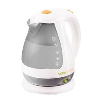 Eliminate wait time when preparing bottles with the Baby Brezza Temp Control Water Kettle. This unique water kettle speedily heats water up to 98 degrees, then holds it there all day long – so the water for your baby's bottle is always ready, all the time. The built-in thermometer gives you assurance that your water is at the right temperature. The kettle holds up to 56 ounces of water, enough for most babies' daily intake. Indicator light turns blue when water reaches 98 degrees. Kettle automatically shuts off when empty for safety. Eliminate wait time when preparing bottles with the Baby Brezza Temp Control Water Kettle. This unique water kettle speedily heats water up to 98 degrees, then holds it there all day long – so the water for your baby's bottle is always ready, all the time. The built-in thermometer gives you assurance that your water is at the right temperature. The kettle holds up to 56 ounces of water, enough for most babies' daily intake. Indicator light turns blue when water reaches 98 degrees. Kettle automatically shuts off when empty for safety.
