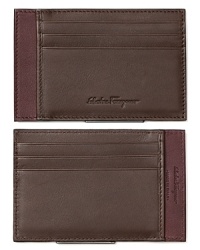 Carry your everyday essentials in this refined credit card case, an exceptional offering in rarefied leather from Salvatore Ferragamo. Carry your everyday essentials in this refined credit card case, an exceptional offering in rarefied leather from Salvatore Ferragamo.