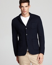 A modern take on a classic sports coat features raw, unfinished edges for a downtown vibe that is easy to wear and reveals your fashionable wit. A modern take on a classic sports coat features raw, unfinished edges for a downtown vibe that is easy to wear and reveals your fashionable wit.