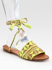 Wondrously woven leather in a vibrant two-tone pattern, topped with tassel ties that wrap around the ankle. Leather upperLeather lining and solePadded insoleImportedOUR FIT MODEL RECOMMENDS ordering true size. Wondrously woven leather in a vibrant two-tone pattern, topped with tassel ties that wrap around the ankle. Leather upperLeather lining and solePadded insoleImportedOUR FIT MODEL RECOMMENDS ordering true size.