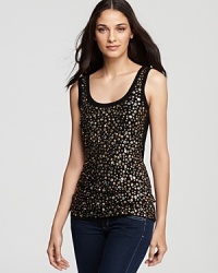 Shiny multi-colored studs lend high-shine to this festive Bailey 44 top--add a dash of sparkle to denim. Shiny multi-colored studs lend high-shine to this festive Bailey 44 top--add a dash of sparkle to denim.