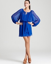 An ultra-billowy silhouette brings free-spirited style to this boldly colored Rebecca Taylor dress, complete with a waist-defining sash belt. An ultra-billowy silhouette brings free-spirited style to this boldly colored Rebecca Taylor dress, complete with a waist-defining sash belt.