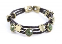 Lucky Brand Green Stone Clover Three Strand Leather Bracelet Lucky Brand Green Stone Clover Three Strand Leather Bracelet